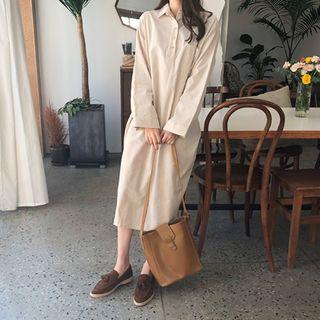 Wide-sleeve Oversized Shirtdress Light Beige - One Size