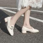 Buckled Faux Leather Block Heel Loafers