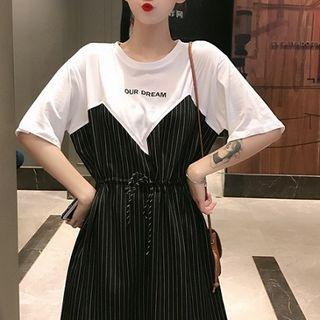 Color-block Striped Panel Short-sleeve Top