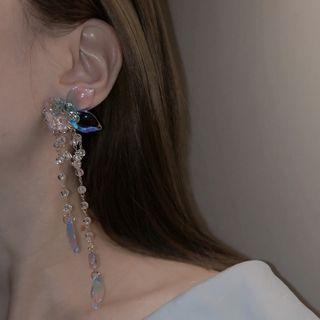 Rhinestone Floral Drop Earring 1 Pair - Pink & Blue - One Size