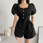 Puff-sleeve Button-up Playsuit
