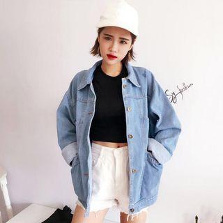 Front Pocket Distressed Denim Jacket