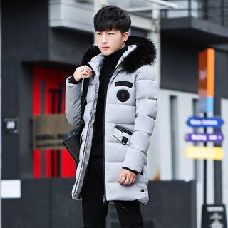 Hooded Applique Padded Long Jacket