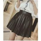 Pleated Faux Leather Skirt