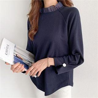 Frill-neck Button-cuff Top