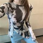 Long-sleeve Two-tone Mesh Top