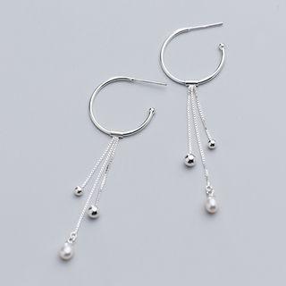 925 Sterling Silver Faux Pearl Fringed Earring S925 Silver - Earring - One Size