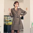 Notched-lapel Checked Wrap-front Dress