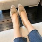 Buckled Pointy-toe Furry Flats