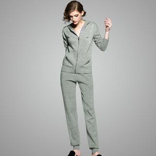 Set: Hooded Cardigan + Drawstring-waist Pants