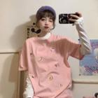 Fruit Embroidered Loose-fit T-shirt / Plain Long-sleeve T-shirt