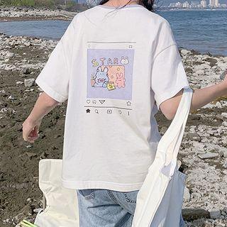 Contrast-trim Cartoon Print Short-sleeve Tee