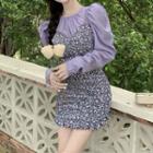 Puff-sleeve Blouse / Floral Mini Sheath Dress