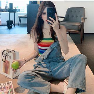 Striped Camisole Top / Denim Jumper Pants