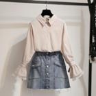 Set: Striped Shirt + Denim Mini Skirt