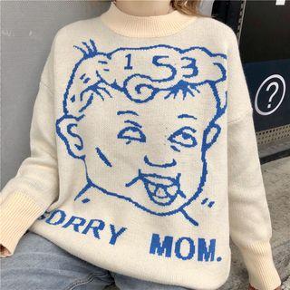 Mock Neck Cartoon Print Sweater
