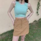 Plain Cropped Tank Top / High-waist Skirt