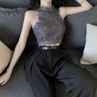 Halter Cropped Lace Tank Top / Wide-leg Pants