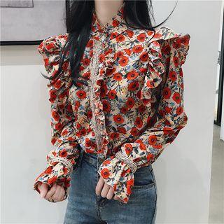 Stand Collar Floral Print Shirt As Shown In Figure - One Size