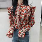 Stand Collar Floral Print Shirt As Shown In Figure - One Size