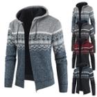 Hooded Patterned Zip-up Cardigan