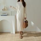Rib-hem Flared Long Knit Dress