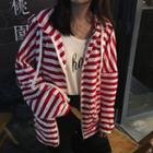 Hooded Striped Jacket Red - One Size