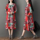 Long-sleeve Pattern Midi Dress
