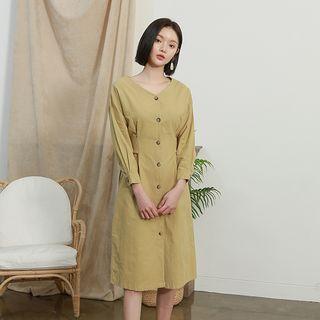 Button-front Tie-waist Midi Dress