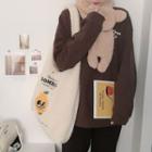Cartoon Print Faux Shearling Tote Bag Yellow Tangerine - Off-white - One Size