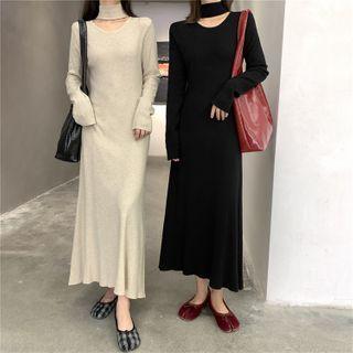 Choker Knit Midi A-line Dress