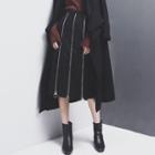 Zipper Wool Midi Skirt