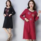 Long-sleeve Floral Embroidered Long T-shirt