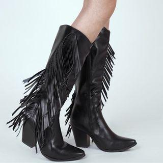Fringed Chunky-heel Tall Boots
