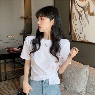 Short-sleeve Asymmetric Plain T-shirt