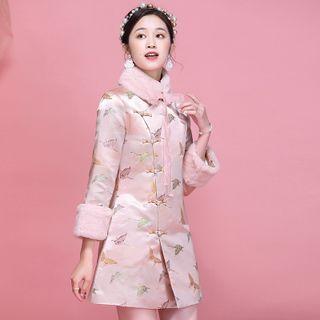 3/4-sleeve Butterfly Fluffy Trim Mini A-line Dress