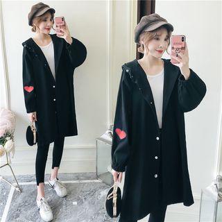 Hooded Heart Embroidered Denim Coat