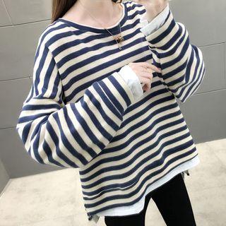 Mock Two-piece Oversize Striped Sweatshirt