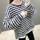 Mock Two-piece Oversize Striped Sweatshirt