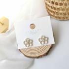 925 Sterling Silver Faux Pearl Rhinestone Flower Stud Earring 1 Pair - As Shown In Figure - One Size