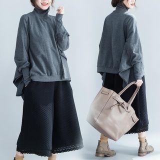 Batwing Sleeve Turtleneck Sweatshirt Gray - One Size
