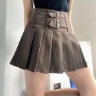 High Waist Plain A-line Pleated Mini Skirt