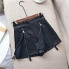 Zip Detail Faux-leather Shorts