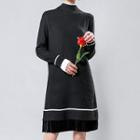Long-sleeve Mock-neck Knit Dress Black - One Size