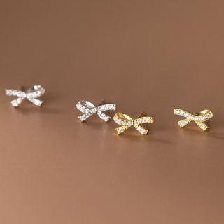 Sterling Silver Rhinestone Ribbon Stud Earring