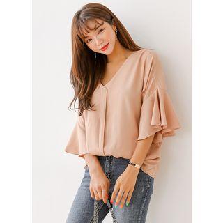 Plus Size Flutter-sleeve Strappy-back Chiffon Top