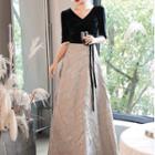 Elbow-sleeve Two-tone Sheath Evening Gown