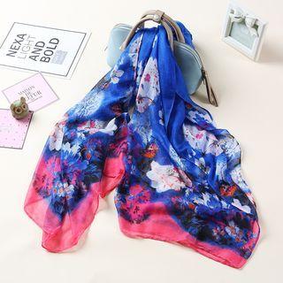 Butterfly Flower Scarf Blue - One Size