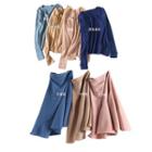 Set: Long-sleeve Asymmetric Knit Top + A-line Midi Skirt