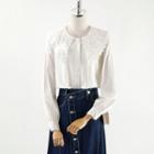 Lace Trim Shirt / Button-up Denim Midi A-line Skirt